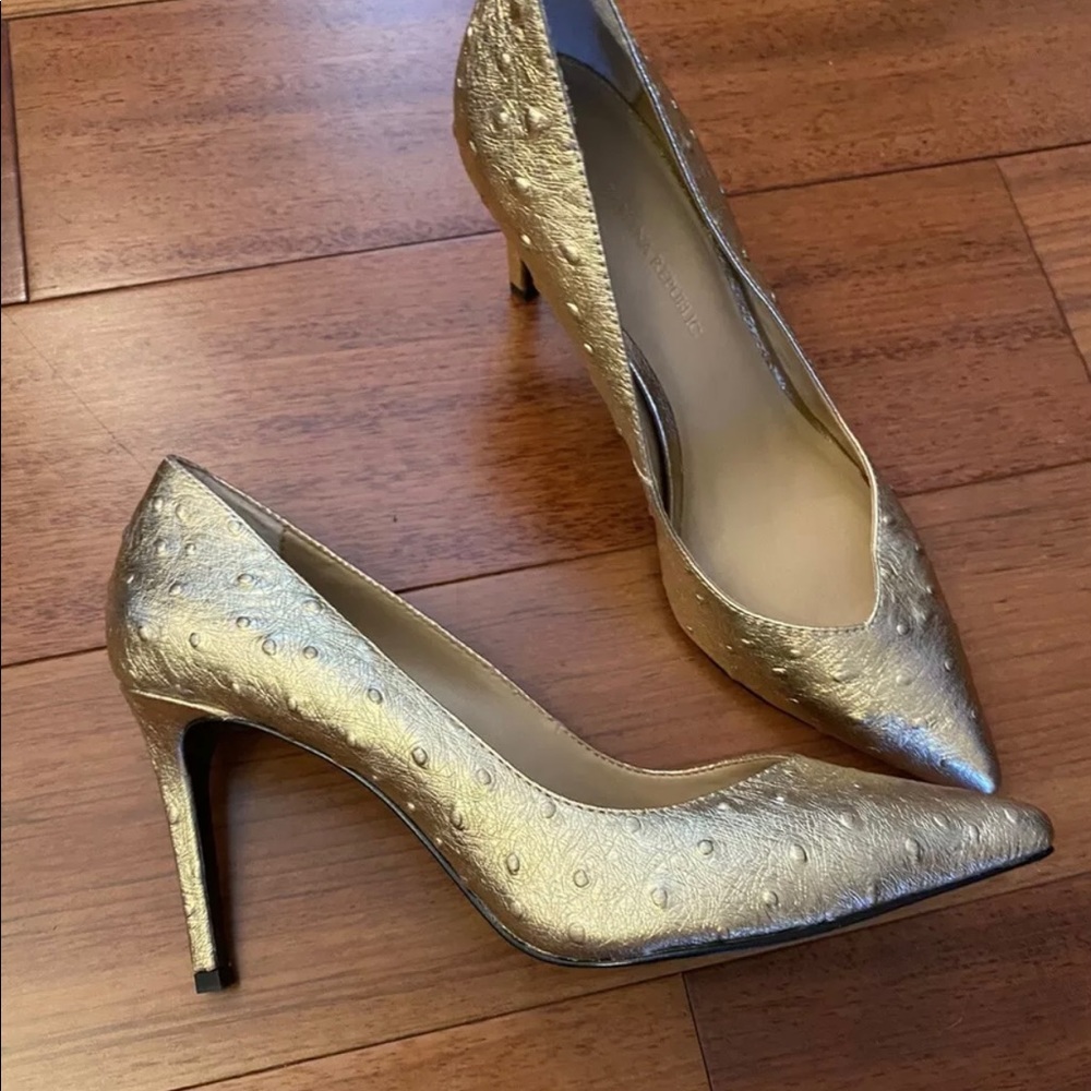 Banana Republic Women Gold Pointed Toe Heels Pumps Shoes Size 7